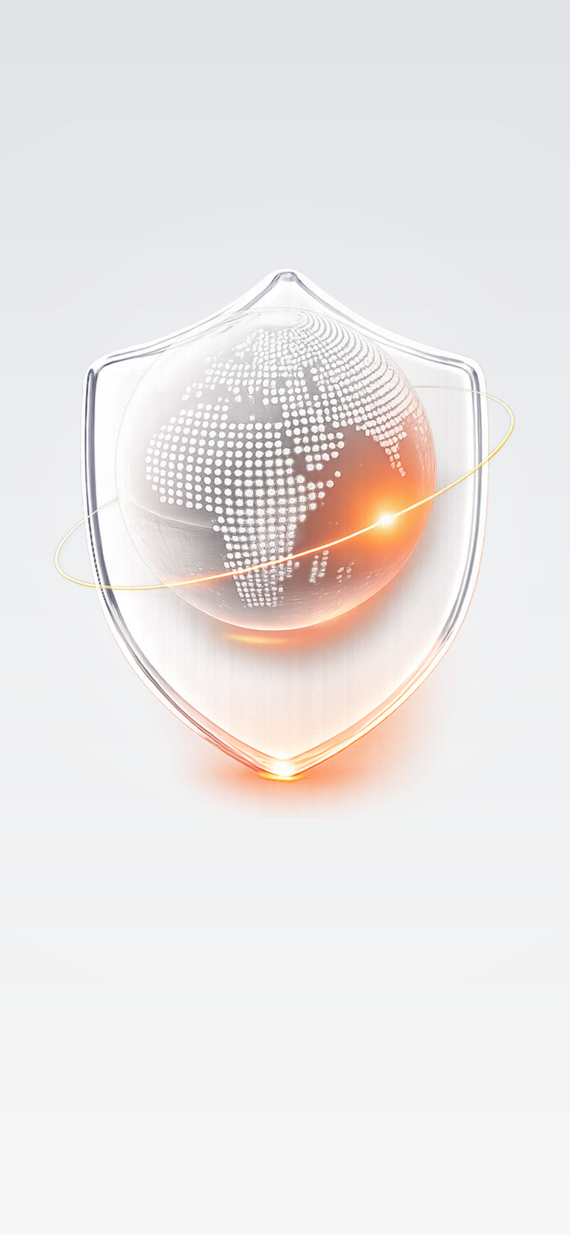 CoreShield launch screen — glass shield with a globe inside